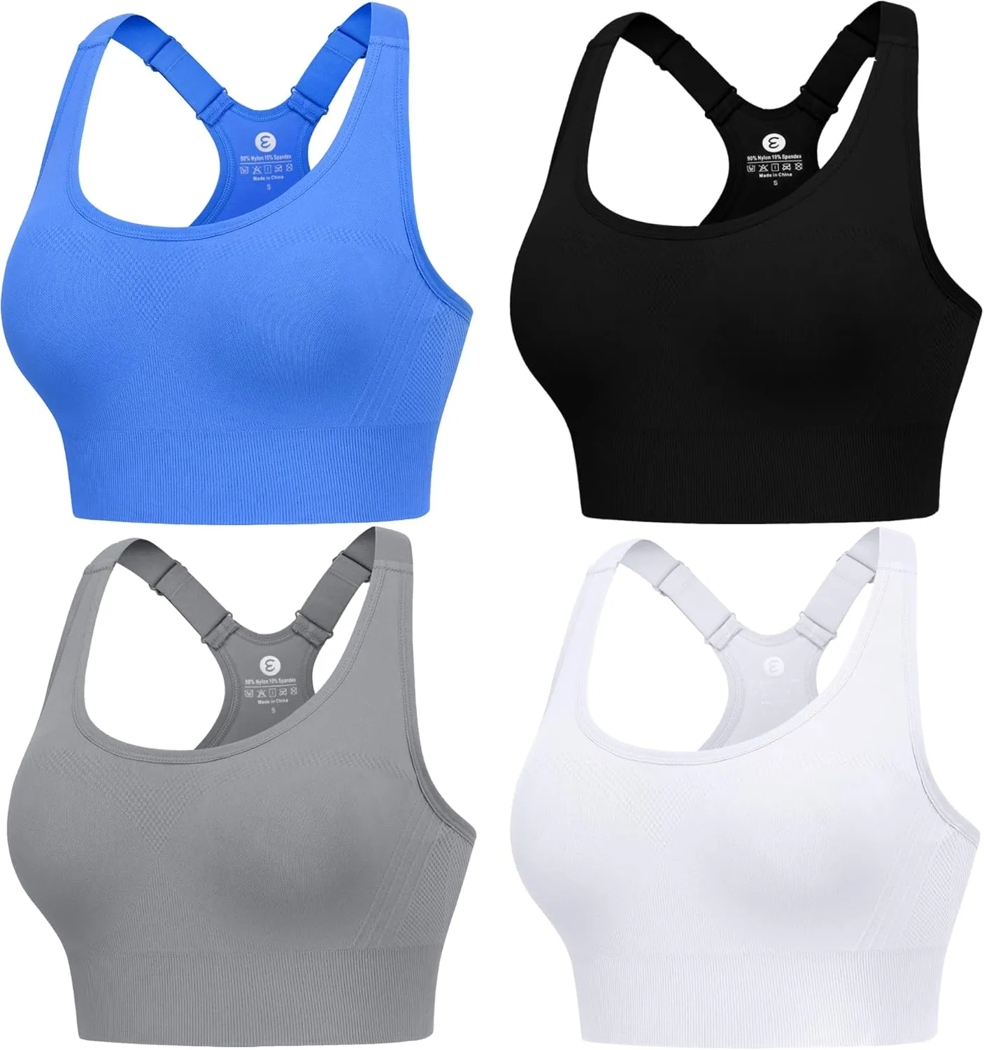 Evercute Adjustable Sports Bras for Women 3/4 Pack Racerback High Support Bras Padded Workout Bras Seamless Yoga Athletic Bra