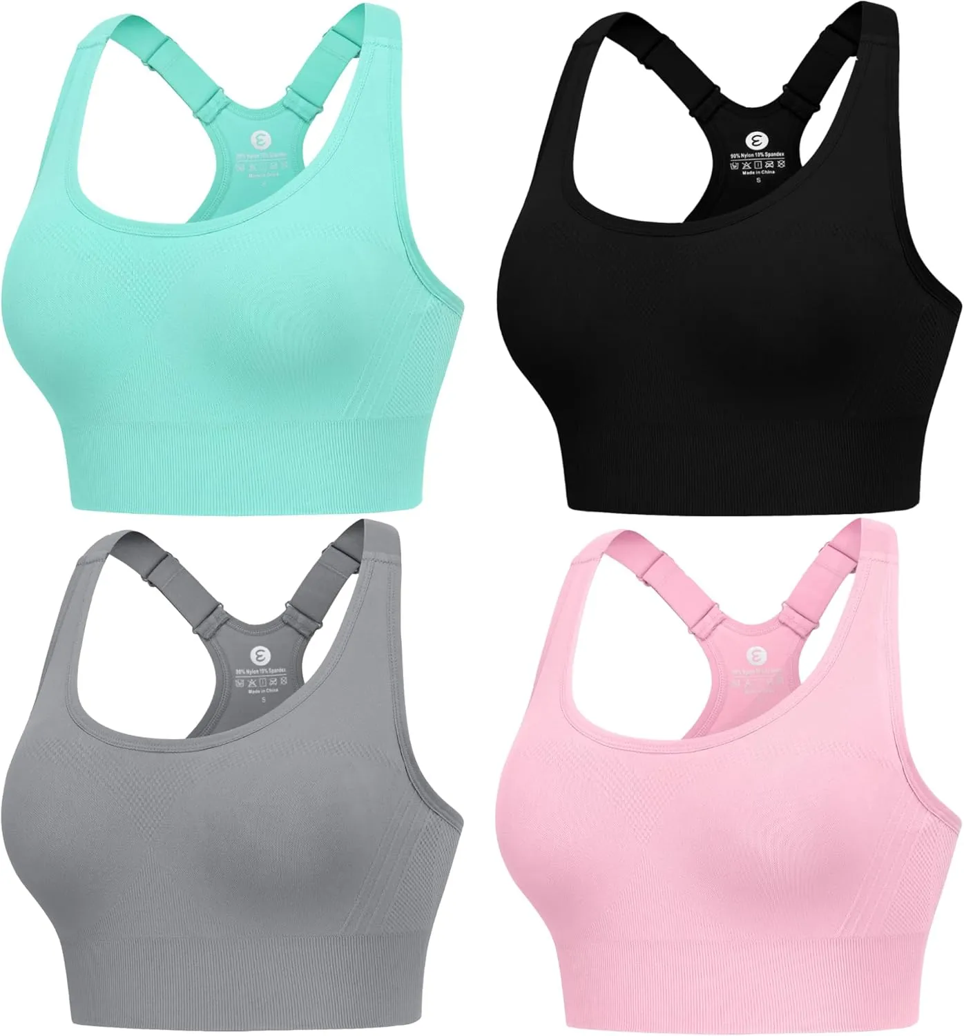 Evercute Adjustable Sports Bras for Women 3/4 Pack Racerback High Support Bras Padded Workout Bras Seamless Yoga Athletic Bra