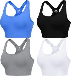 Evercute Adjustable Sports Bras for Women 3/4 Pack Racerback High Support Bras Padded Workout Bras Seamless Yoga Athletic Bra
