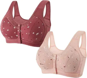Everyday Bras pack Women Front Close Snap Builtup Sports Push Up Wire Free Bras Daisy Bra Older Women Large Si