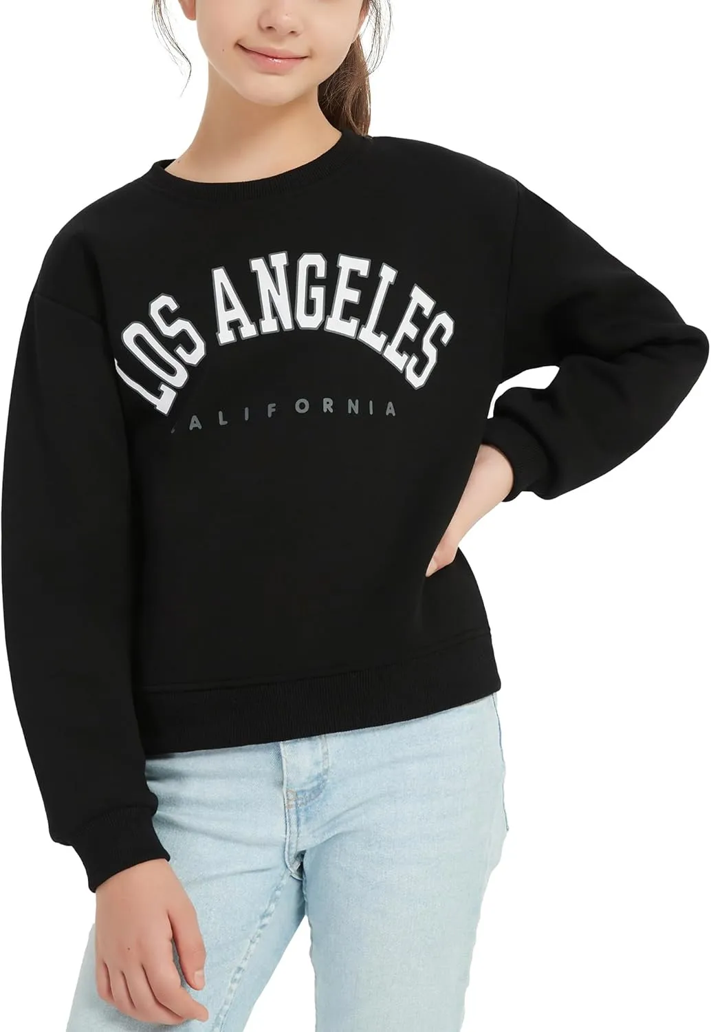 EXARUS Girls Sweatshirts Oversized/Crop Graphic Hoodie Letter Print Crew Neck Pullover Long Sleeve Casual School Kids