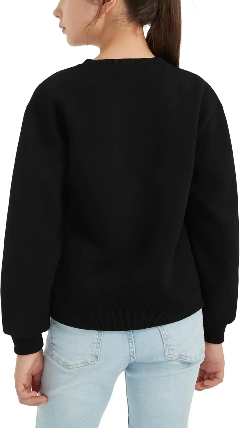 EXARUS Girls Sweatshirts Oversized/Crop Graphic Hoodie Letter Print Crew Neck Pullover Long Sleeve Casual School Kids