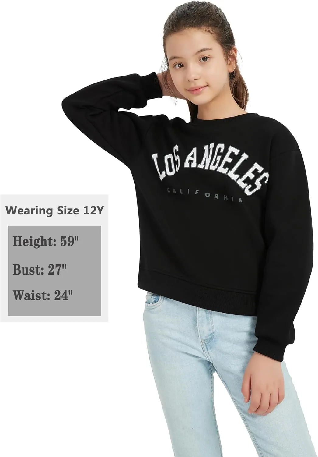 EXARUS Girls Sweatshirts Oversized/Crop Graphic Hoodie Letter Print Crew Neck Pullover Long Sleeve Casual School Kids
