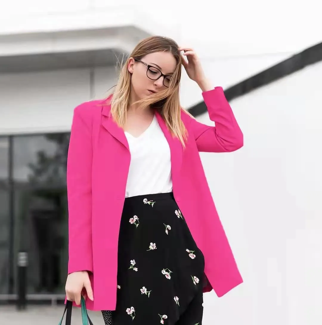 EXTRO&VERT Boyfriend Blazer Jackets for Women Single Button Side Pockets Suit Jacket for Casual Business