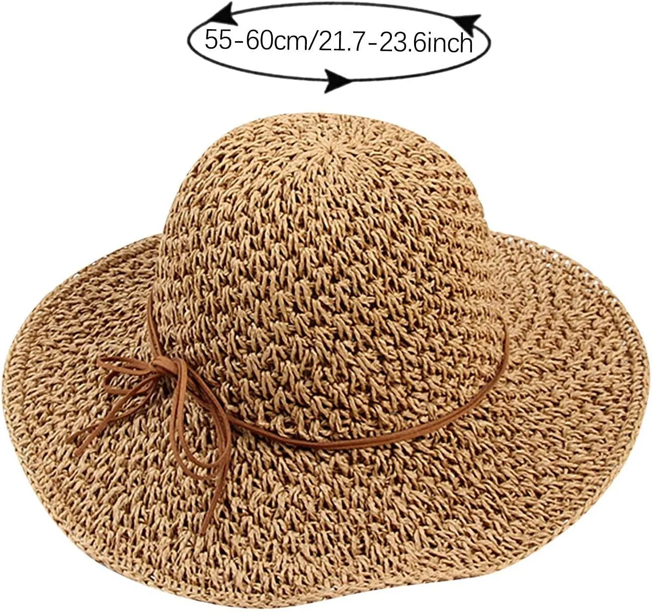 Fashion Beach Cap Women Teen Girls Bowknot Bowler Hat Roll-Up Wide Brim Dome Straw Summer Sun Hat Travel Accessories