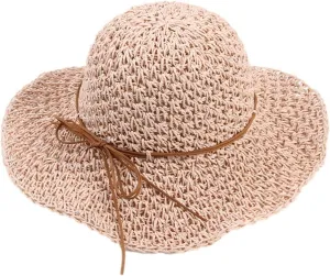 Fashion Beach Cap Women Teen Girls Bowknot Bowler Hat Roll-Up Wide Brim Dome Straw Summer Sun Hat Travel Accessories