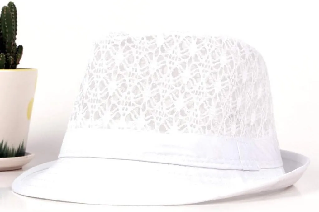 Fashion Short Brim Fedora Hat Summer Mesh Breathable Travel Beach Vacation Sun Hat for Women Men Lady