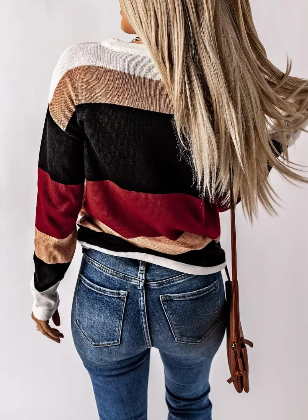 FEKOAFE Women's 2025 Cute Striped Sweaters Crew Neck Long Sleeve Pullover Sweaters for Women