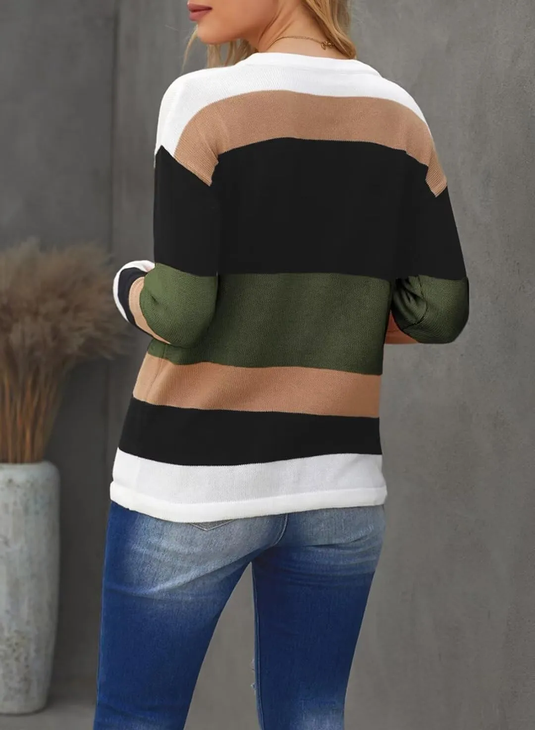 FEKOAFE Women's 2025 Cute Striped Sweaters Crew Neck Long Sleeve Pullover Sweaters for Women