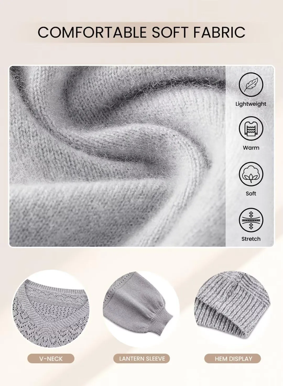 FEKOAFE Womens Sweaters 2025 Fall V Neck Long Sleeve Hollow Knit Pullover Sweaters for Women
