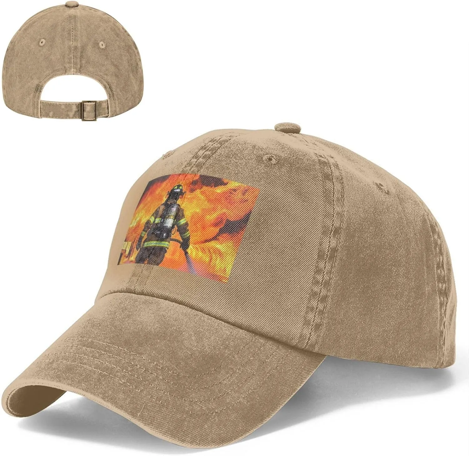Firefighter Fireman Flame Unisex Baseball Cap Breathable Cotton Trucker Hat Classic Denim Dad Hat Summer Sun Hat