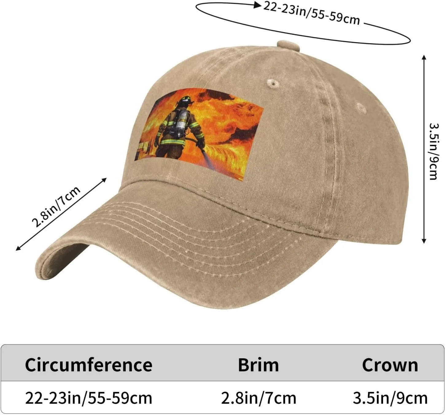 Firefighter Fireman Flame Unisex Baseball Cap Breathable Cotton Trucker Hat Classic Denim Dad Hat Summer Sun Hat