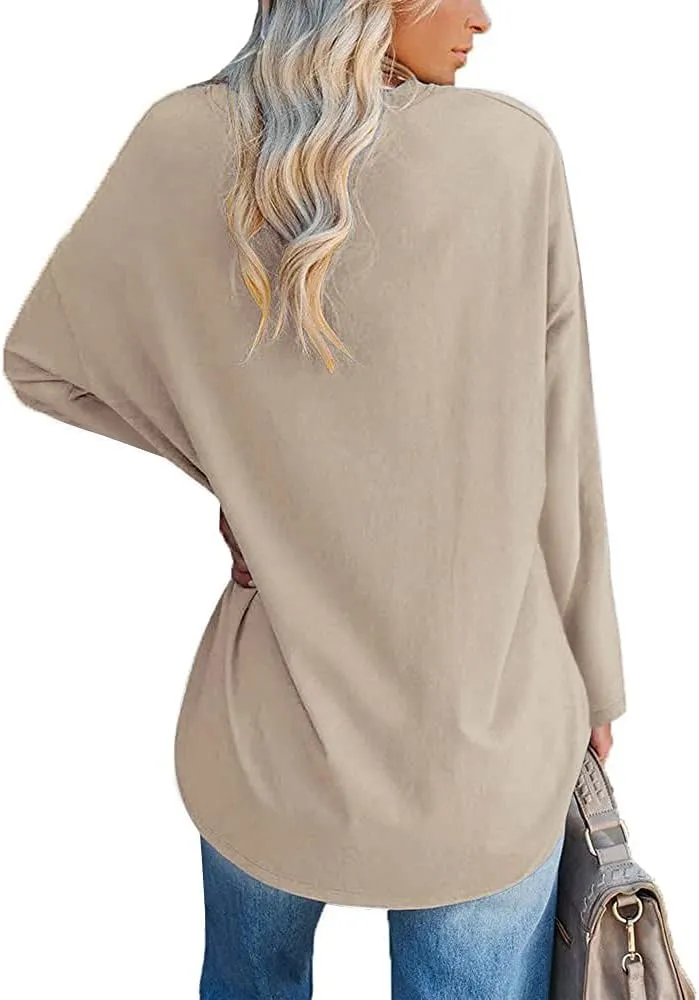 Fisoew Women's Long Sleeve Oversized T Shirts Loose Casual Crewneck Tunic Tops Soft Blouse