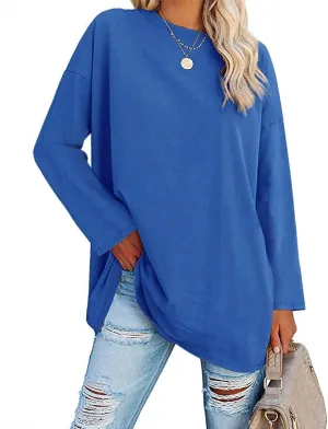 Fisoew Women's Long Sleeve Oversized T Shirts Loose Casual Crewneck Tunic Tops Soft Blouse