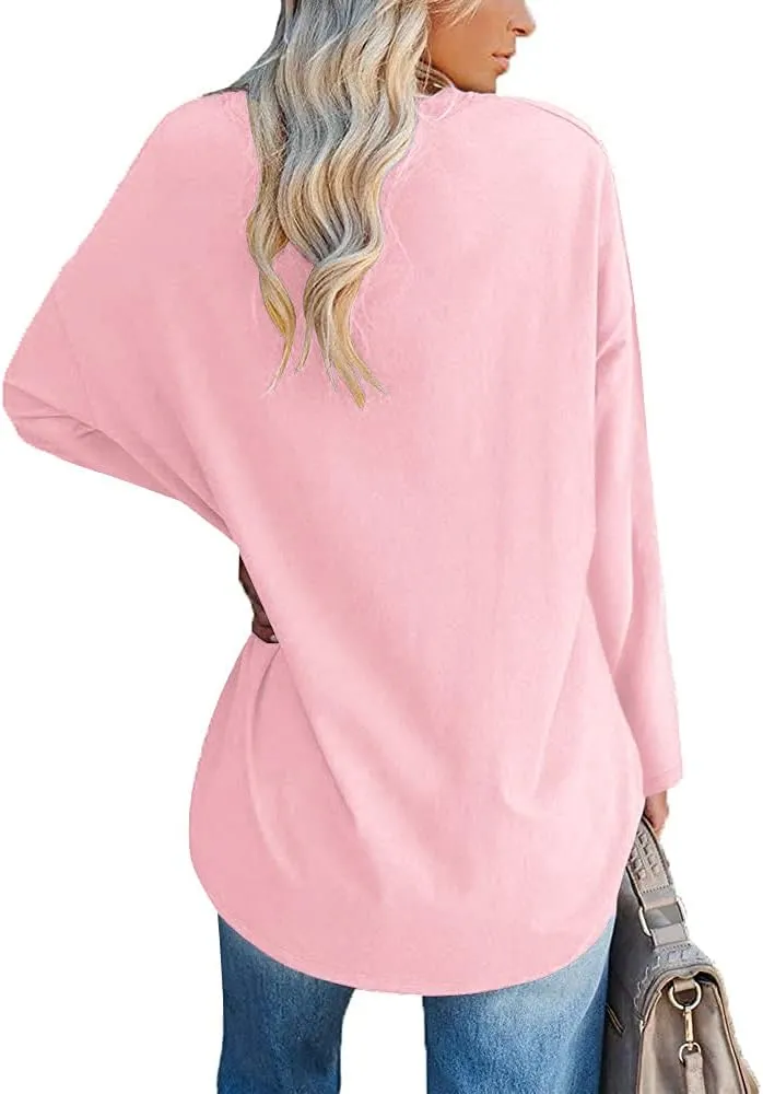 Fisoew Women's Long Sleeve Oversized T Shirts Loose Casual Crewneck Tunic Tops Soft Blouse