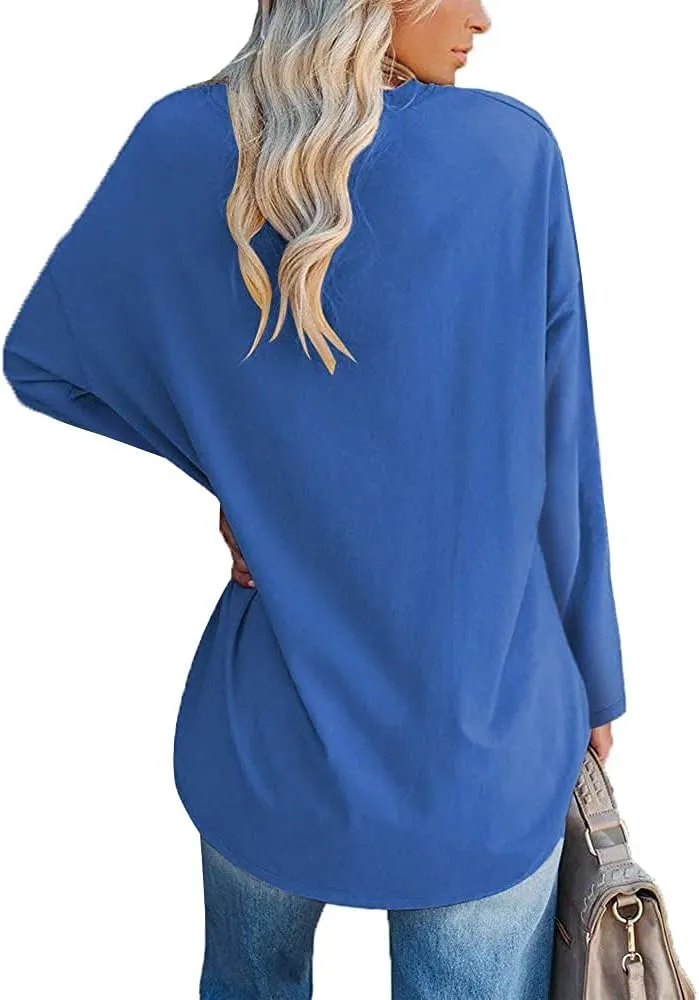 Fisoew Women's Long Sleeve Oversized T Shirts Loose Casual Crewneck Tunic Tops Soft Blouse