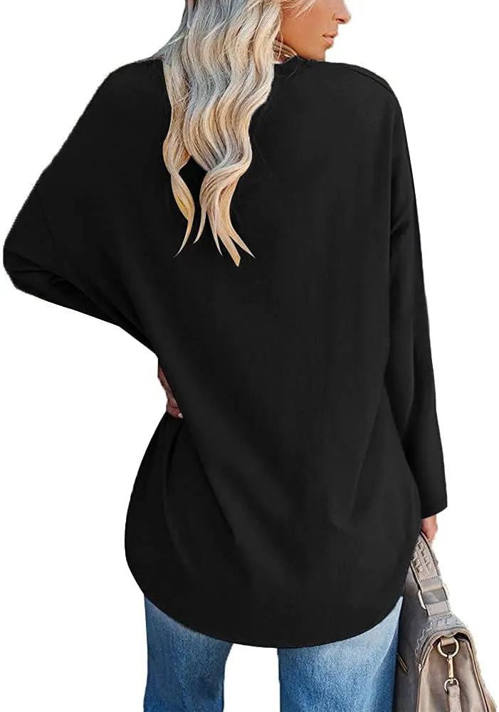 Fisoew Women's Long Sleeve Oversized T Shirts Loose Casual Crewneck Tunic Tops Soft Blouse