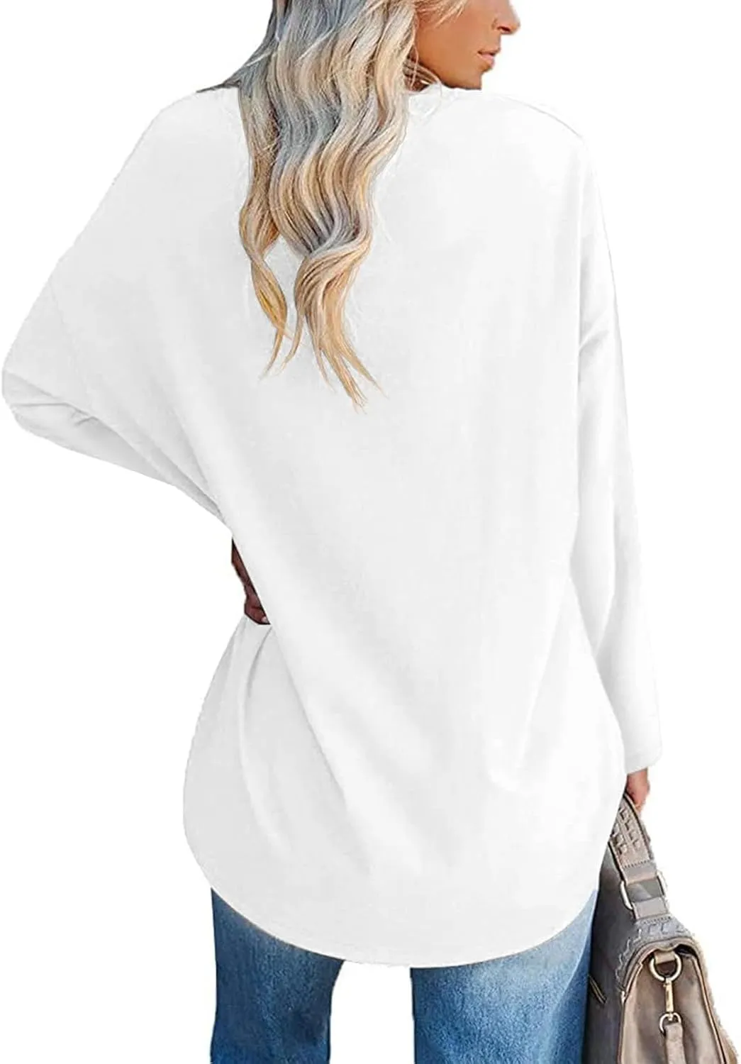 Fisoew Women's Long Sleeve Oversized T Shirts Loose Casual Crewneck Tunic Tops Soft Blouse