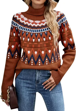FLITAY Women's Winter Sweater Pattern Turtleneck Long Sleeve Pullovers