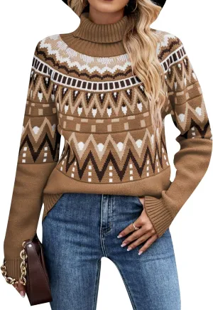FLITAY Women's Winter Sweater Pattern Turtleneck Long Sleeve Pullovers