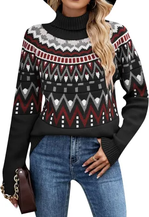 FLITAY Women's Winter Sweater Pattern Turtleneck Long Sleeve Pullovers