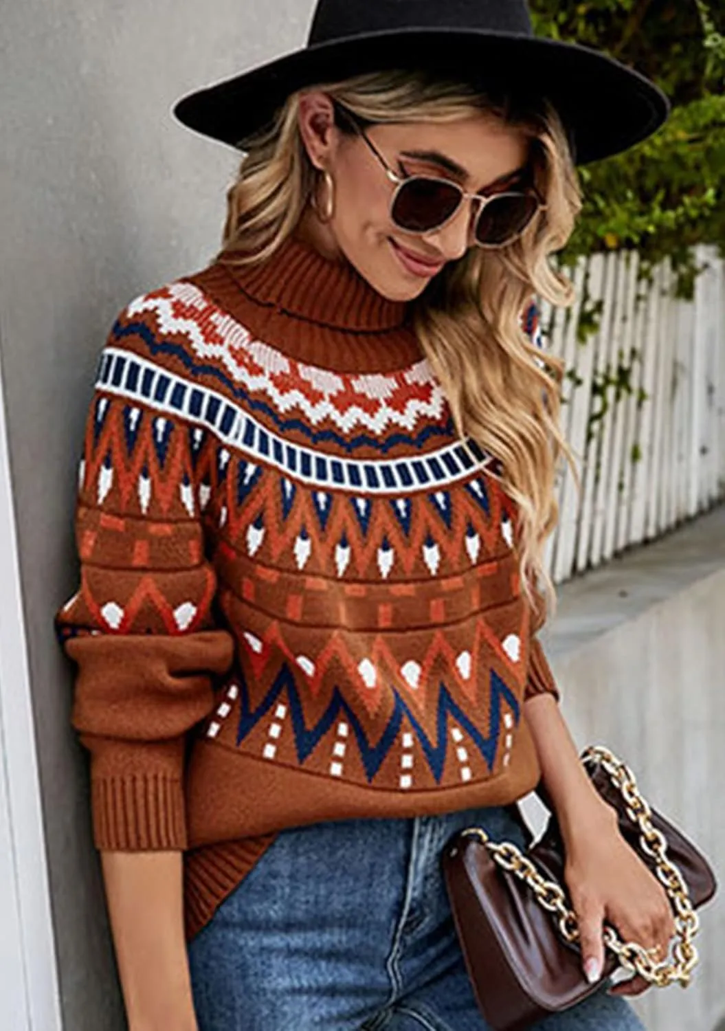 FLITAY Women's Winter Sweater Pattern Turtleneck Long Sleeve Pullovers
