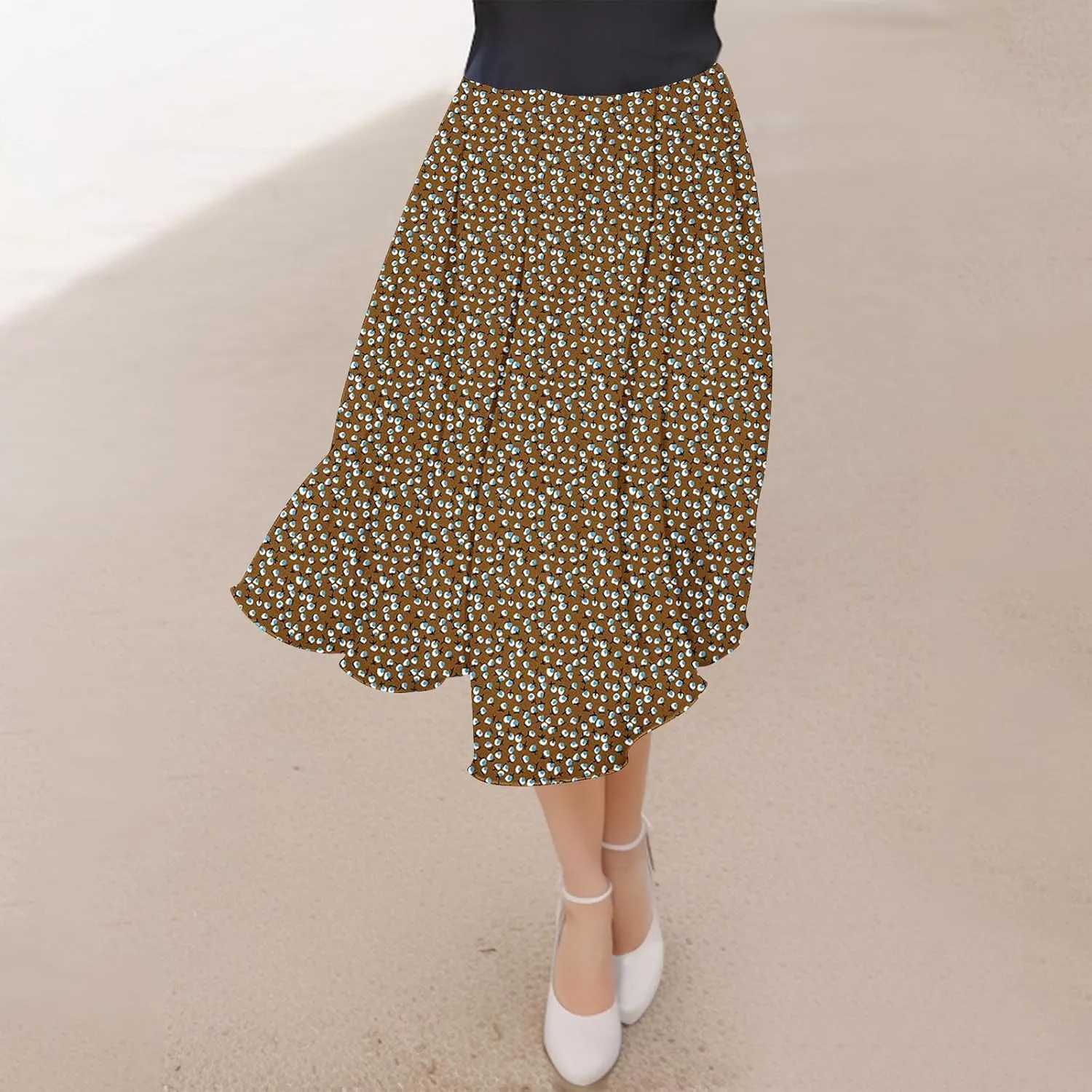 Floral Skirts for Women High Waisted Elastic Maxi Aline Boho Summer Vacation Leisure Casual Commuting Dailywear Resort