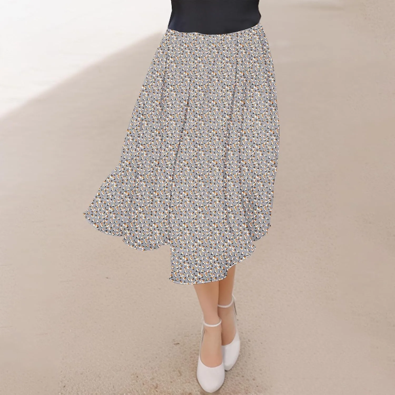 Floral Skirts for Women High Waisted Elastic Maxi Aline Boho Summer Vacation Leisure Casual Commuting Dailywear Resort