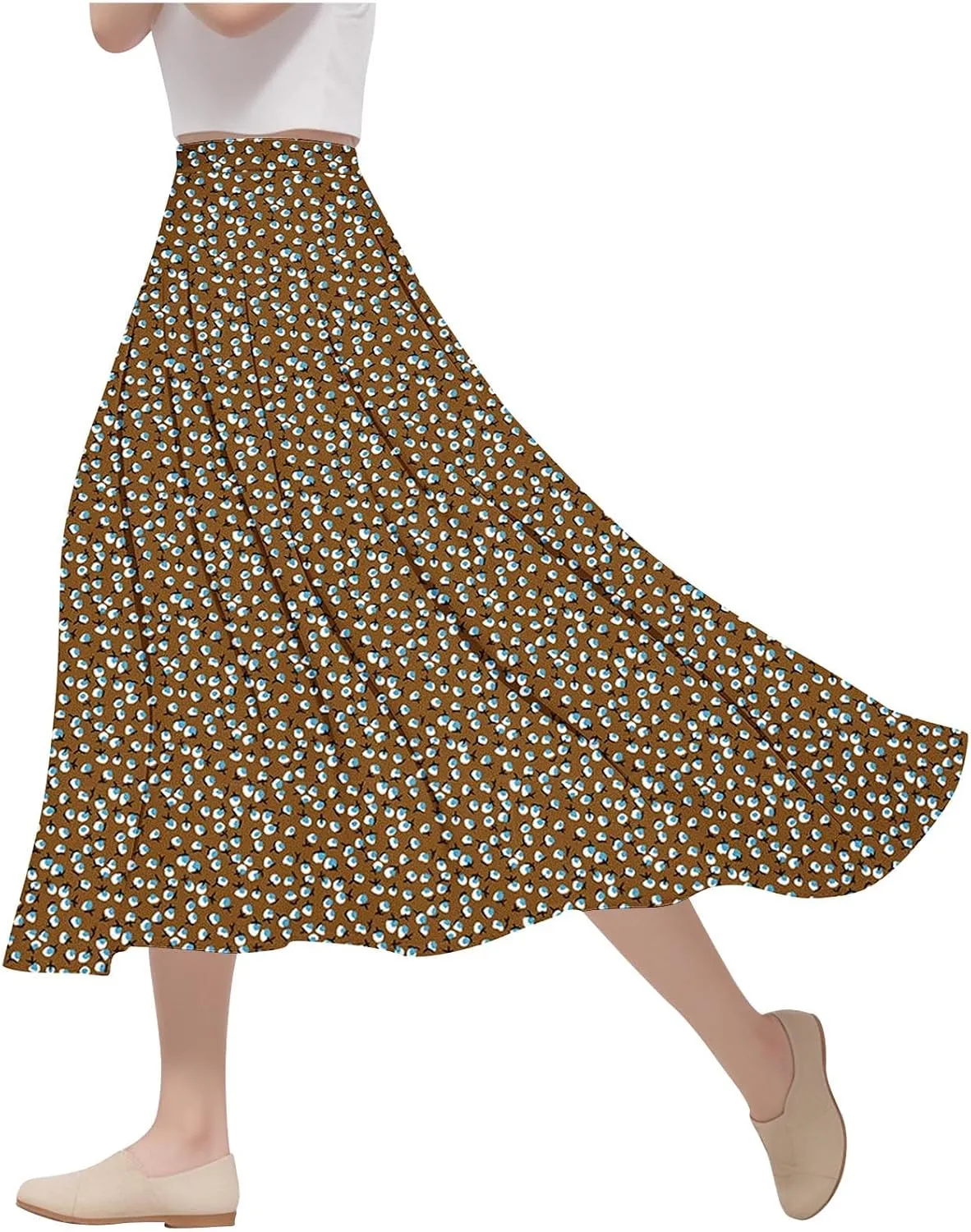 Floral Skirts for Women High Waisted Elastic Maxi Aline Boho Summer Vacation Leisure Casual Commuting Dailywear Resort
