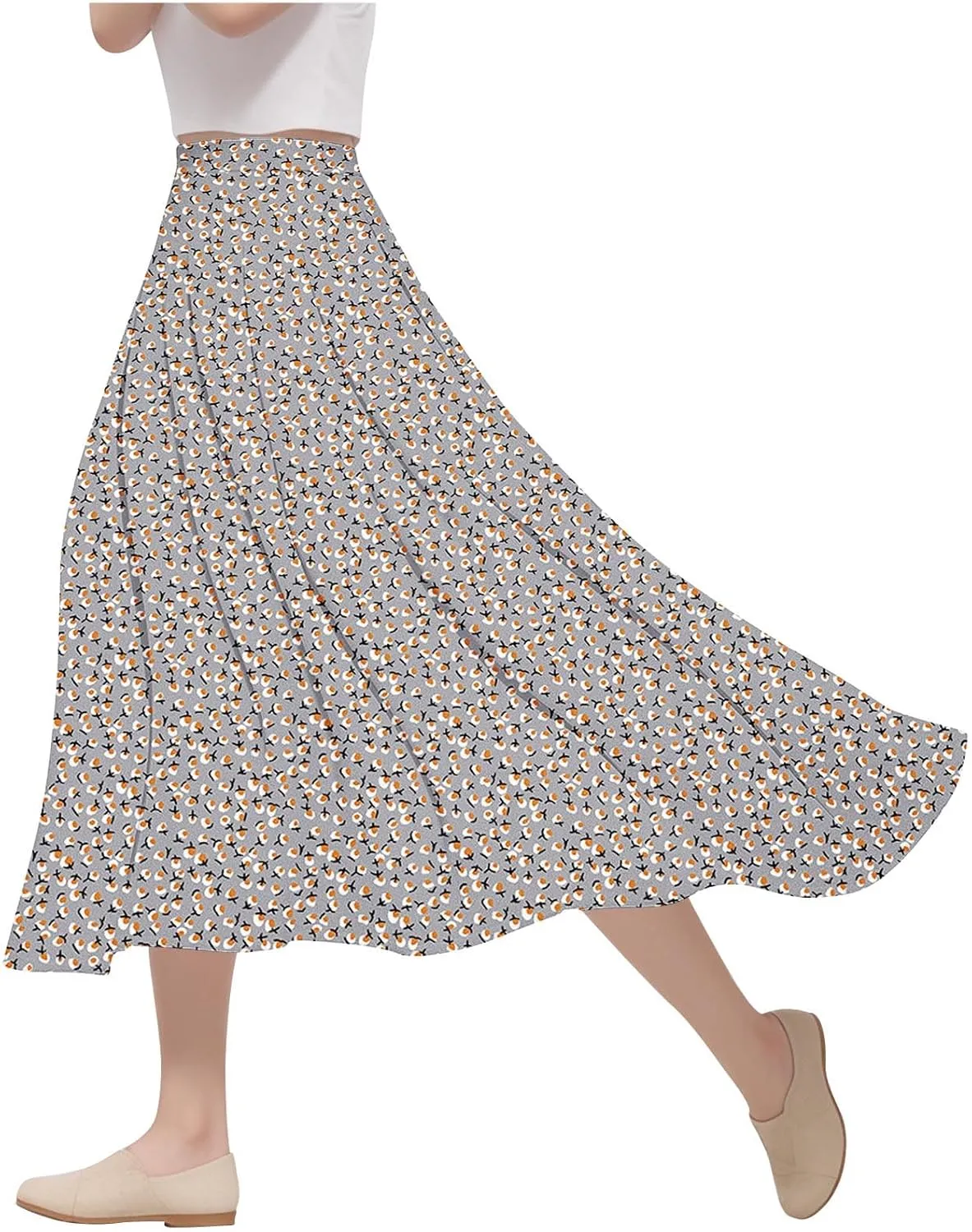 Floral Skirts for Women High Waisted Elastic Maxi Aline Boho Summer Vacation Leisure Casual Commuting Dailywear Resort