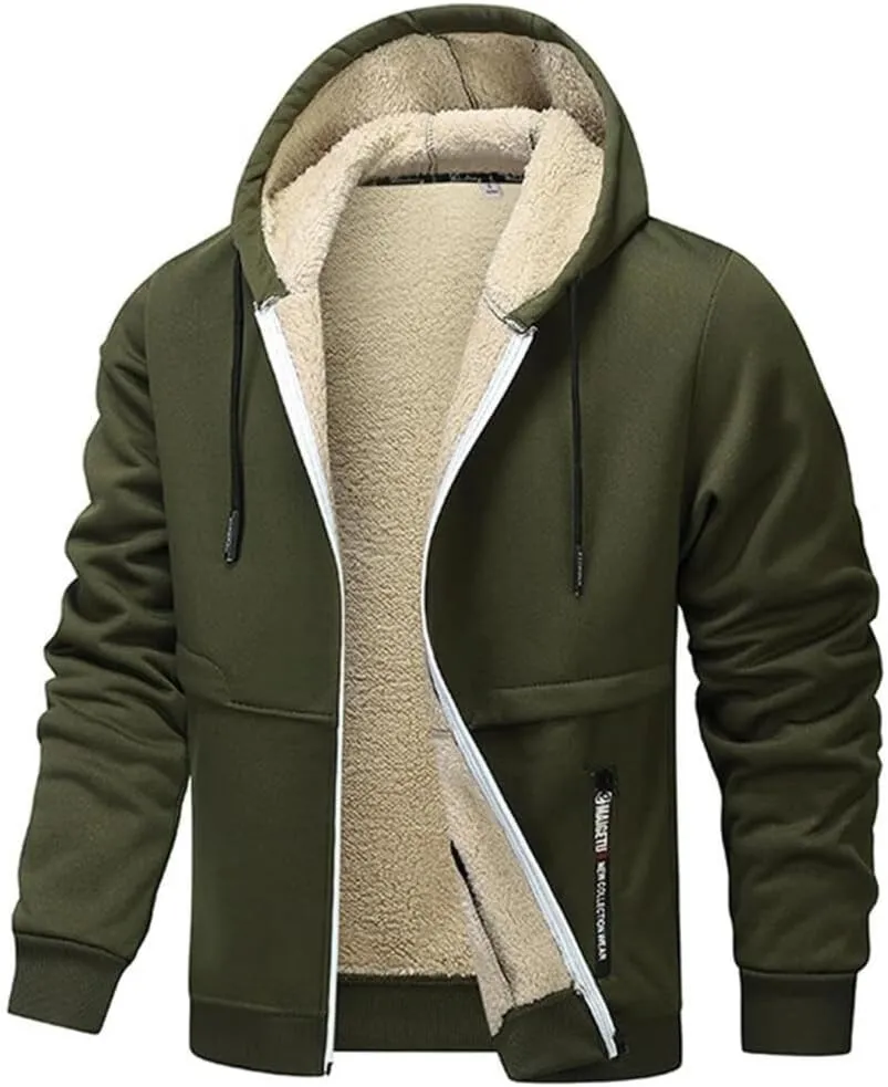 FMCHICO Men's Sherpa Hoodie Jacket Fleece Lined Zip Up Warm Hoodies Sweatshirt Winter Zipper Hooded Coat