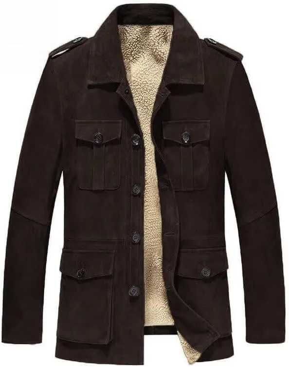 FMCHICO Mens Winter Sherpa Fleece Lined Jacket Coat Faux Suede Casual Long Sleeve Outdoor Warm Jacket