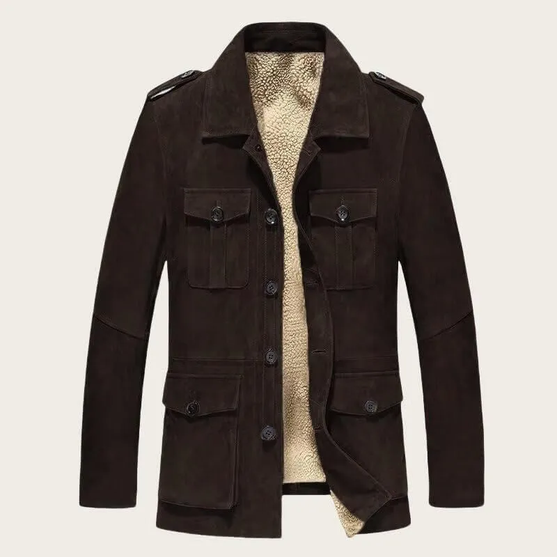 FMCHICO Mens Winter Sherpa Fleece Lined Jacket Coat Faux Suede Casual Long Sleeve Outdoor Warm Jacket