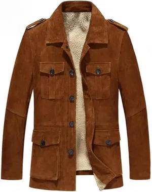 FMCHICO Mens Winter Sherpa Fleece Lined Jacket Coat Faux Suede Casual Long Sleeve Outdoor Warm Jacket