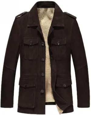 FMCHICO Mens Winter Sherpa Fleece Lined Jacket Coat Faux Suede Casual Long Sleeve Outdoor Warm Jacket