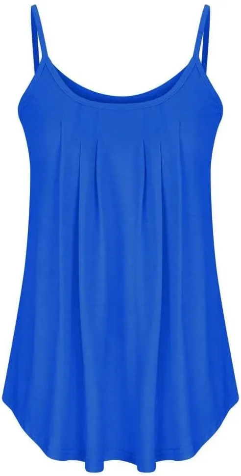 FMCHICO Tank Top for Women Pleated Spaghetti Strap Camisole Loose Fit Casual Sleeveless Flowy Basic Tops