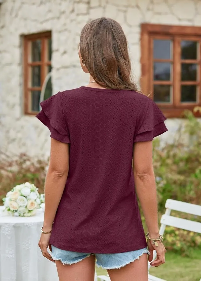 FMCHICO Womens Summer Tops Wrap Crew Neck Blouse Casual Short Sleeve Shirts