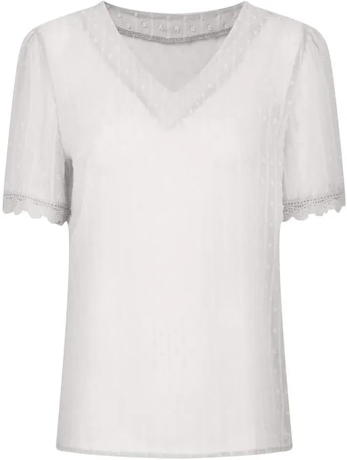 FMCHICO Women's V Neck Lace Crochet Tunic Tops Flowy Casual Blouses Shirts