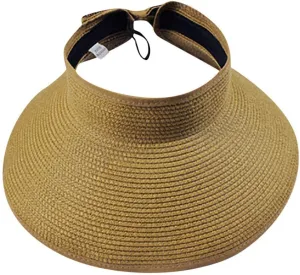 Foldable Straw Sun Hat Sun Visor Hats for Women, Women's UPF 50  Wide Brim Straw Roll Up Ponytail Summer Beach Hat