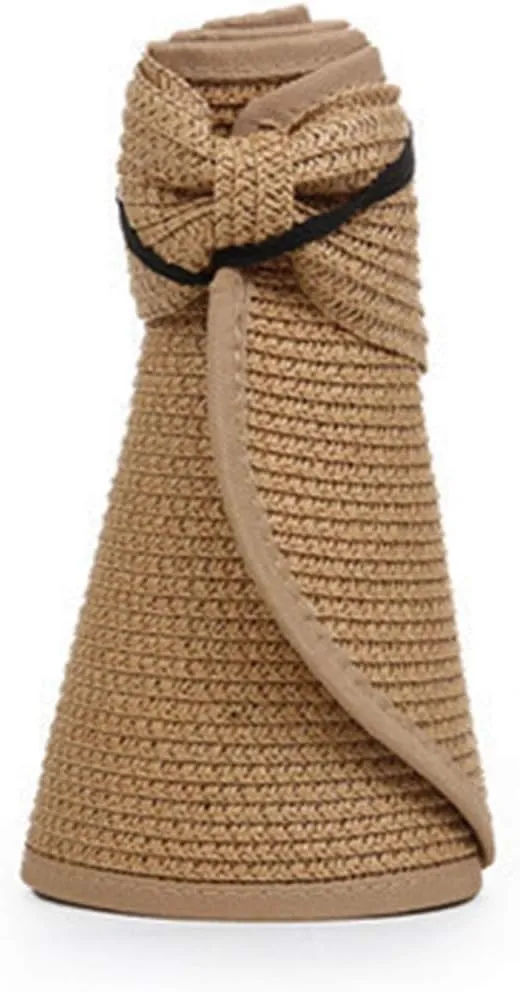 Foldable Straw Sun Hat Sun Visor Hats for Women, Women's UPF 50  Wide Brim Straw Roll Up Ponytail Summer Beach Hat