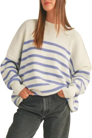FOMOYUU Oversized Striped Sweater Women Color Block Round Neck Long Sleeve Sweatshirt Loose Pullover Y2K Preppy Jumper
