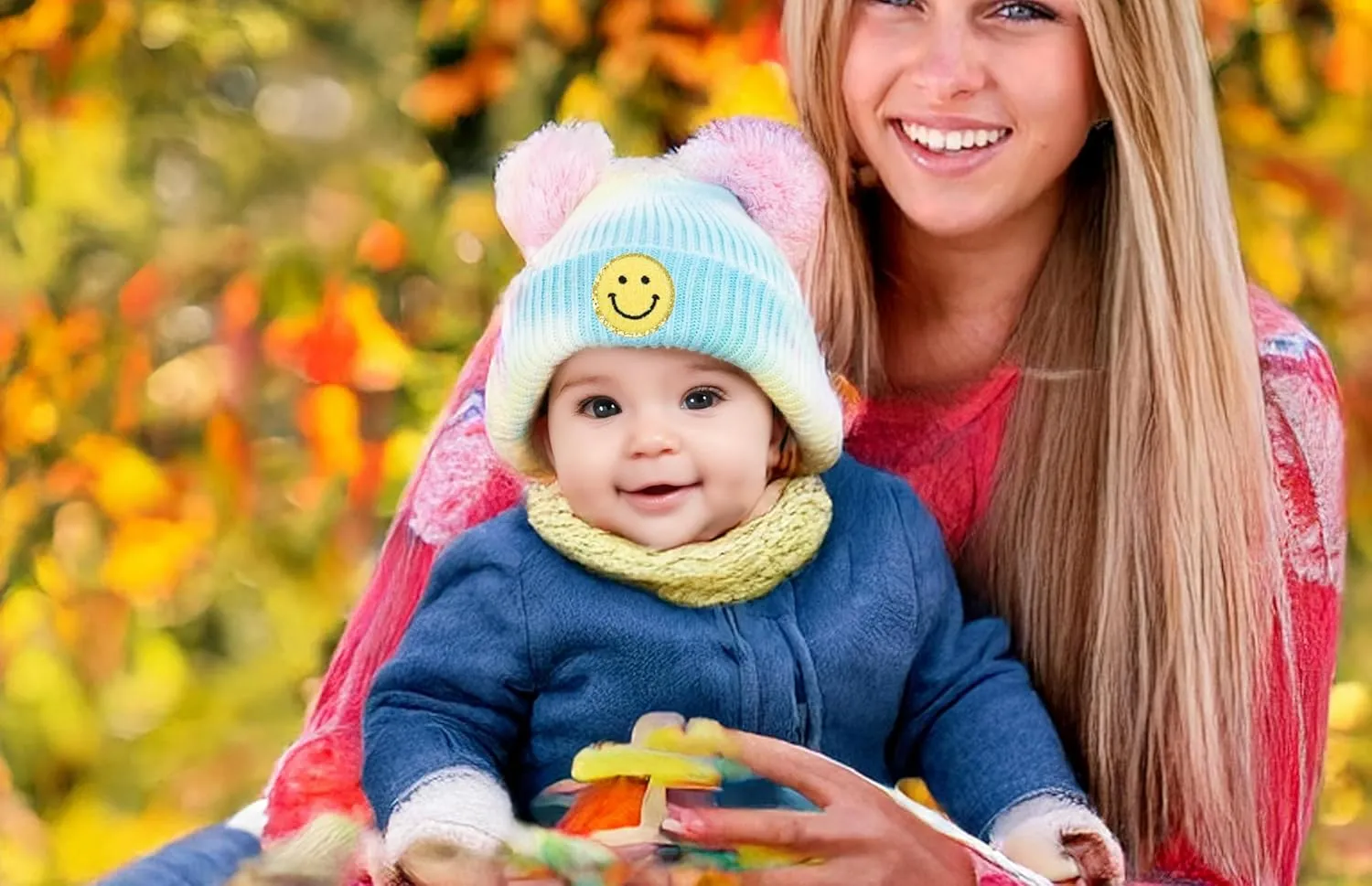 Funky Junque Newborn Winter Hat Toddler Beanie Warm Double Pom Pom Smiley Face Infant Cap Baby Girls and Boys 100% Acrylic