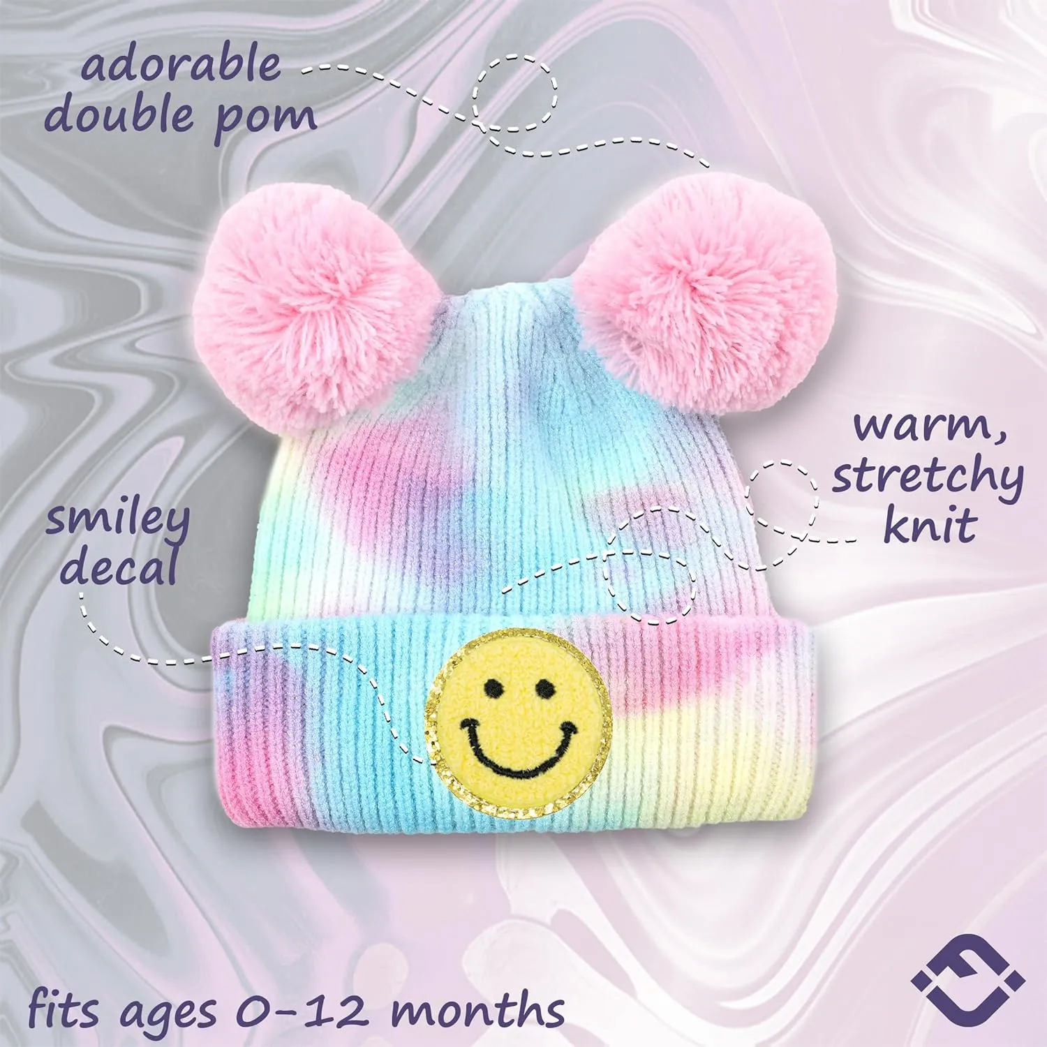 Funky Junque Newborn Winter Hat Toddler Beanie Warm Double Pom Pom Smiley Face Infant Cap Baby Girls and Boys 100% Acrylic