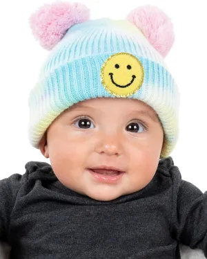 Funky Junque Newborn Winter Hat Toddler Beanie Warm Double Pom Pom Smiley Face Infant Cap Baby Girls and Boys 100% Acrylic