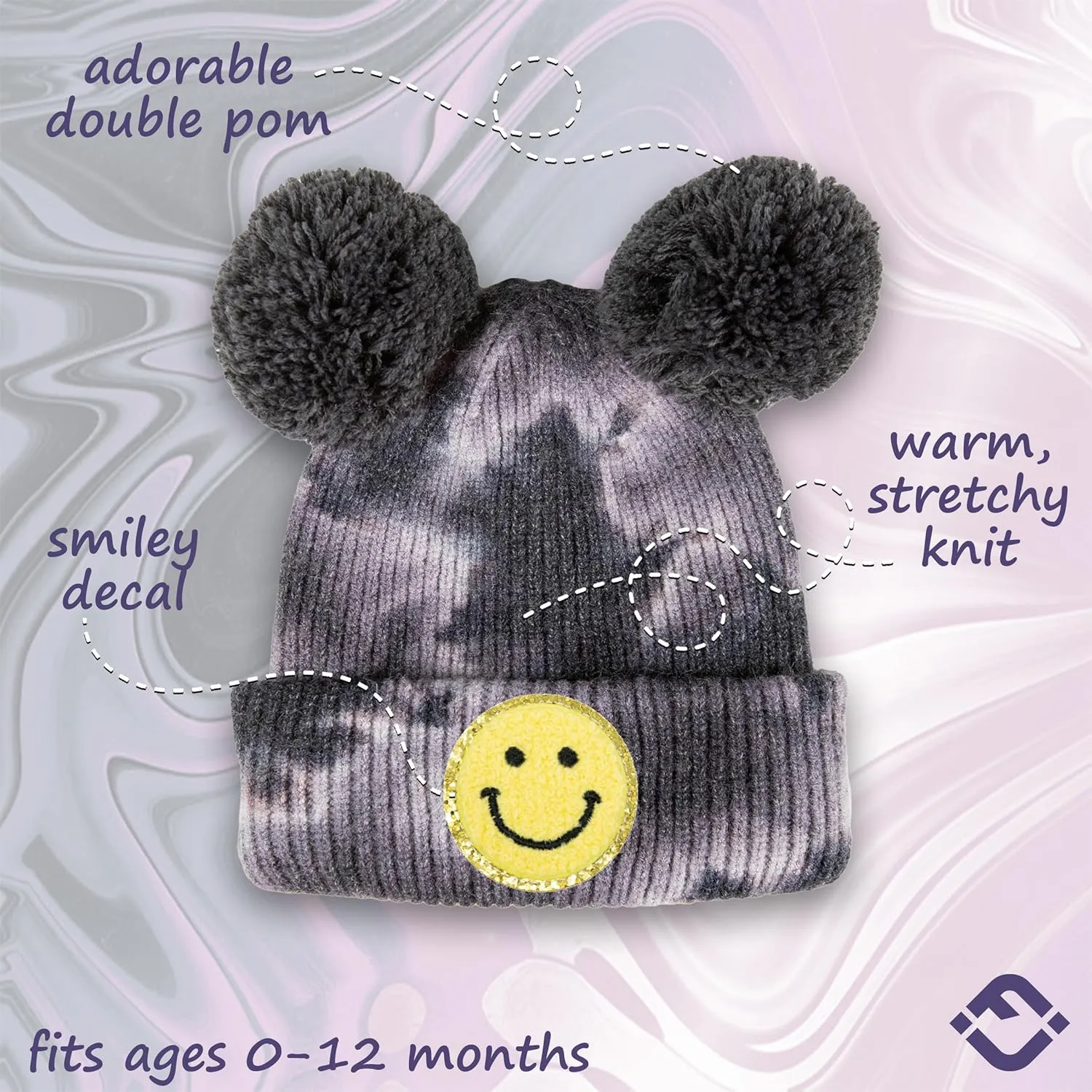 Funky Junque Newborn Winter Hat Toddler Beanie Warm Double Pom Pom Smiley Face Infant Cap Baby Girls and Boys 100% Acrylic