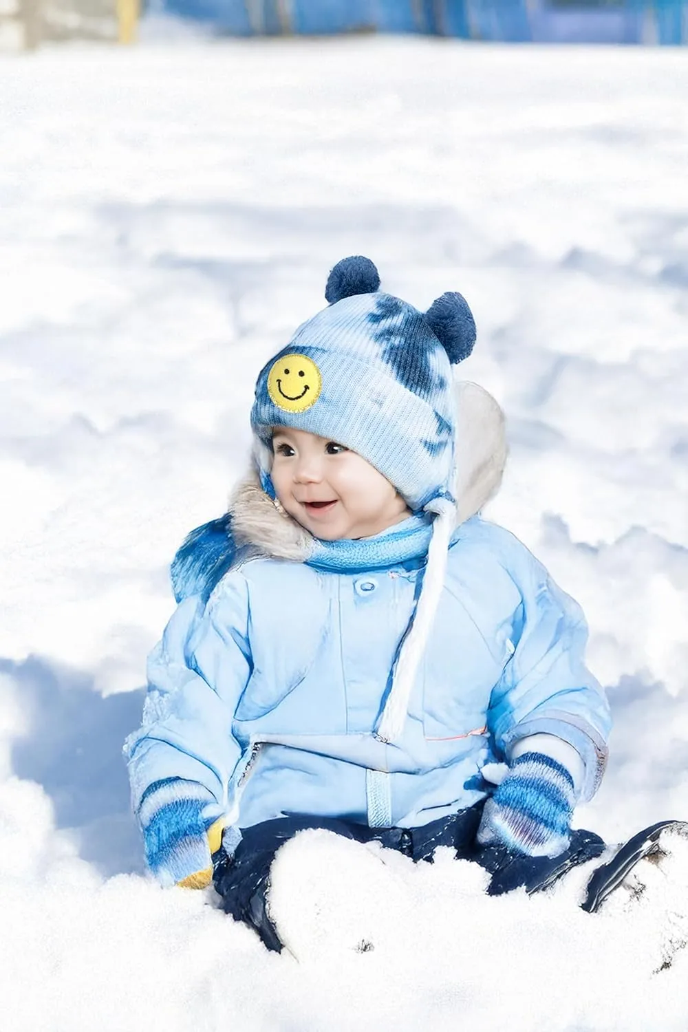 Funky Junque Newborn Winter Hat Toddler Beanie Warm Double Pom Pom Smiley Face Infant Cap Baby Girls and Boys 100% Acrylic