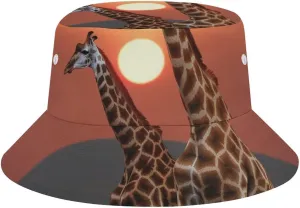 Giraffe at Sunset Bucket Hat Packable Sun Hats Travel Summer Beach Fisherman Cap for Women Men Teens