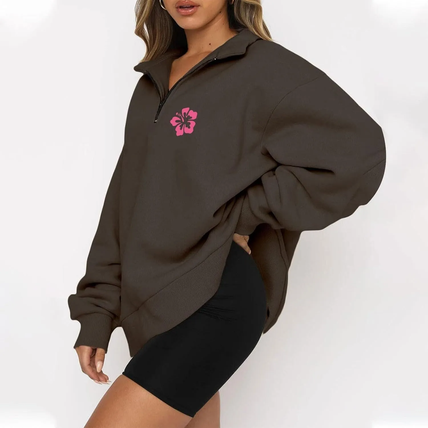 GOFULY Sweatshirt Women Oversized Fall 1/4 Zip Sweatshirt No Hoodie Winter Solid Long Sleeve Shirts Vintage Pullover Sweaters