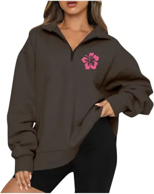 GOFULY Sweatshirt Women Oversized Fall 1/4 Zip Sweatshirt No Hoodie Winter Solid Long Sleeve Shirts Vintage Pullover Sweaters