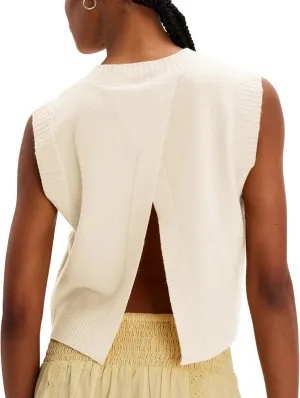 Gozoloma Women's Backless Cropped Sweater Vest Sleeveless Tank Tops with Overlapping Panels